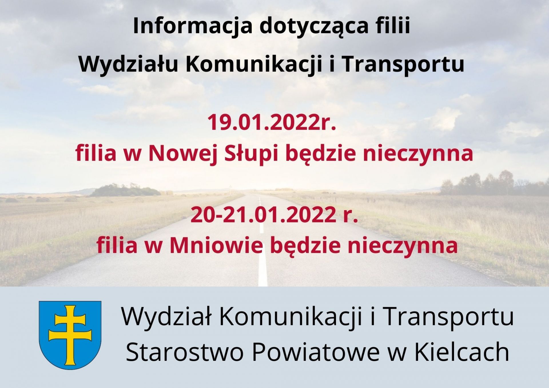Wydział Komunikacji i Transportu Starostwa Powiatowego w Kielcach informuje
